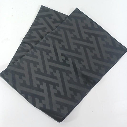 Used Japanese Fukuro Obi Black Pure Silk Sayagata Geometric Pattern Funeral Mourning Formal Sash For Craft Remake Upcycle DIY 150in