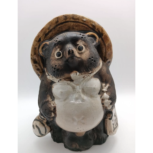 Used Japanese Tanuki Statue Lucky Raccoon Dog Shigaraki Ware Style Pottery Ornament For Home Garden Decor Vintage Figurine Height 7.9in