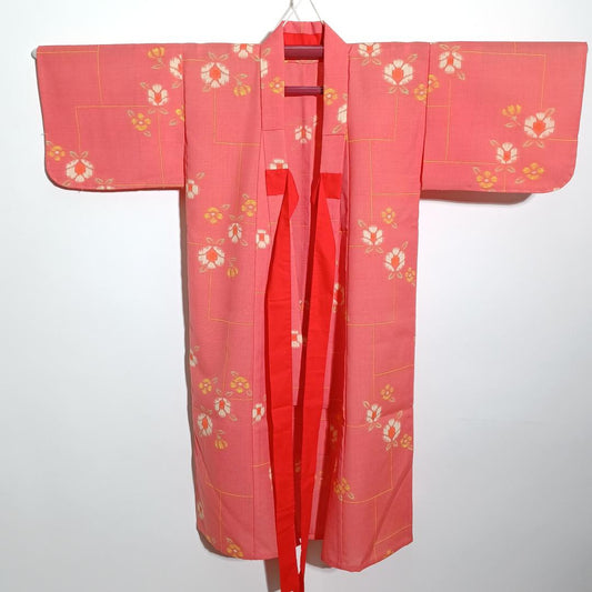 Used Japanese Vintage Kids Kimono Pale Pink with Elegant Floral Pattern Traditional Children's Robe for Festival Costume Height 100cm 39in