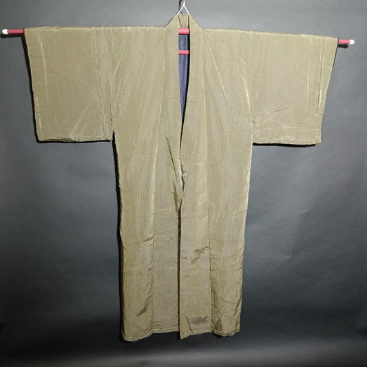Used Japanese Vintage Men's Kimono Pale Green with Classic Stripe Pattern Traditional Cotton Yukata Robe Loungewear Height 137cm 54in