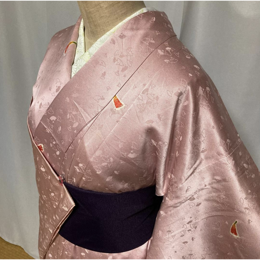 Used Vintage Japanese Silk Kimono Elegant Fan Pattern Jacquard Wafuku Traditional Floral Formal Robe Authentic Silk Dress for Women Japan