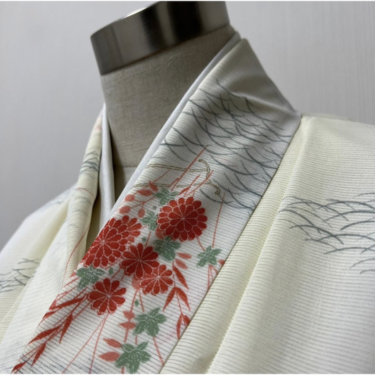 Used Japanese Washable Summer Kimono Ro Komon Polyester Breathable Mesh Weave Hitoe Single Layer Elegant Traditional Wear for Women Japan