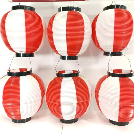 Used Set of 6 Japanese Plastic Lanterns Red and White Chochin Festival Izakaya Decor Outdoor Party Celebration Traditional Ornament Japan