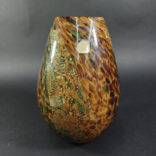Used Kamei Glass Osaka Japan Vintage Flower Vase No. 656 Heavy Blue Art Glass with Gold Flakes Handcrafted Japanese Home Decor Aesthetic
