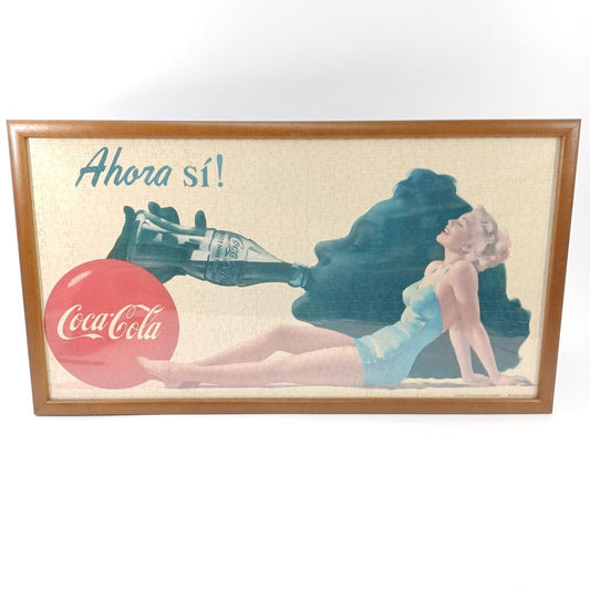 Used Coca Cola Jigsaw Puzzle 1992 Vintage Framed Wall Art Large Size 31.5in x 17.1in Classic Diner Decor Collectible 1990s Memorabilia Japan