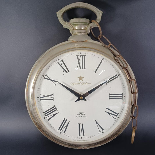 Used Vintage Tokyo Clock Gold Star Flux Wall Clock 4 Jewels Japan Mid Century Retro Decor Untested for Restoration Junk Parts Rare Timepiece