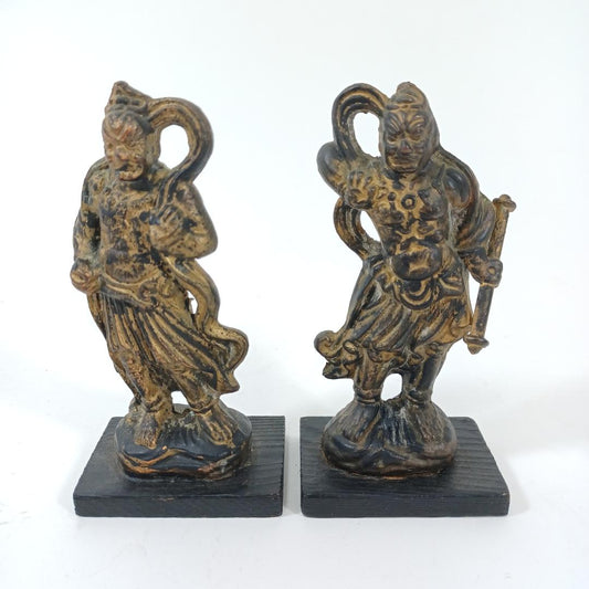 Used Japanese Nio Guardian Statues Kongorikishi Set of 2 Agyo Ungyo Alloy Metal Buddhist Figures Zen Home Decor Temple Protectors