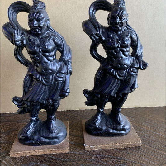 Used Japanese Buddhist Statues Nio Guardians Agyo and Ungyo Set 2pcs Ceramic Temple Guardians Buddhist Art Ornament Repair Condition 7.5in