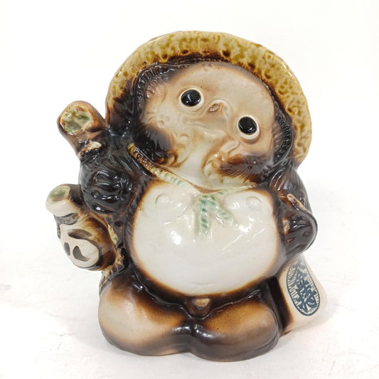 Used Vintage Japanese Shigaraki Ware Tanuki Statue Ceramic Raccoon Dog Figurine Lucky Charm for Home Prosperity and Good Fortune Decor
