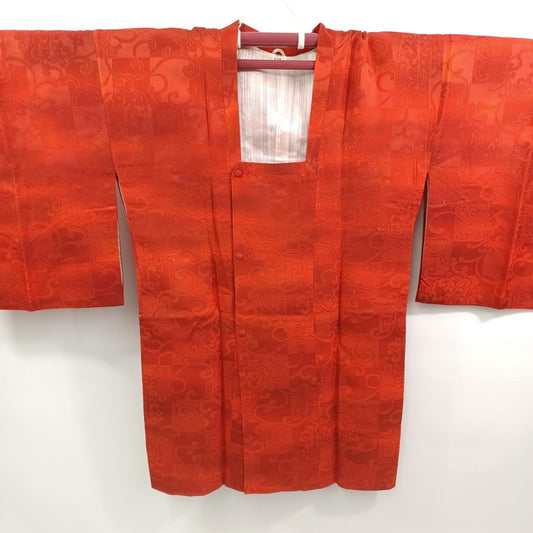 Used Vintage Japanese Michiyuki Coat Red Silk Kimono Jacket Traditional Women Clothing Authentic Kimono Style Minimalist Outerwear Elegant