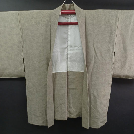 Used Haori Japanese Kimono Silk Traditional Jacket Dark Khaki Floral Pattern Women Authentic Vintage Clothing Formal Layering Piece