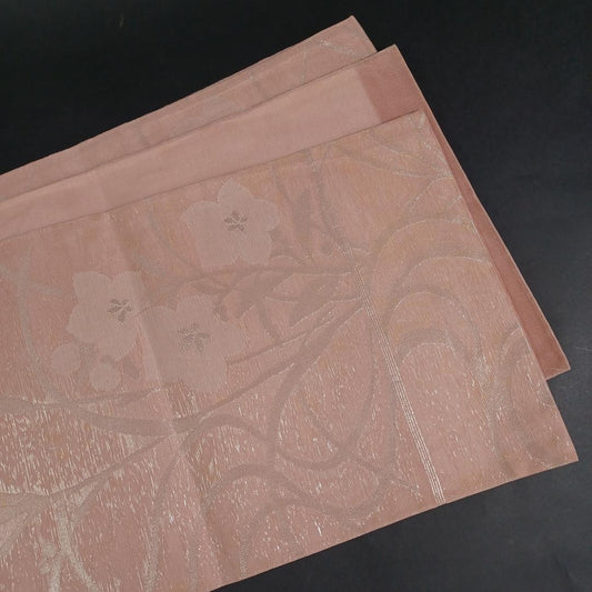 Used Fukuro Obi Japanese Silk Belt Pale Pink Floral Pattern Traditional Kimono Accessory Authentic Vintage Clothing Formal Obi Sash