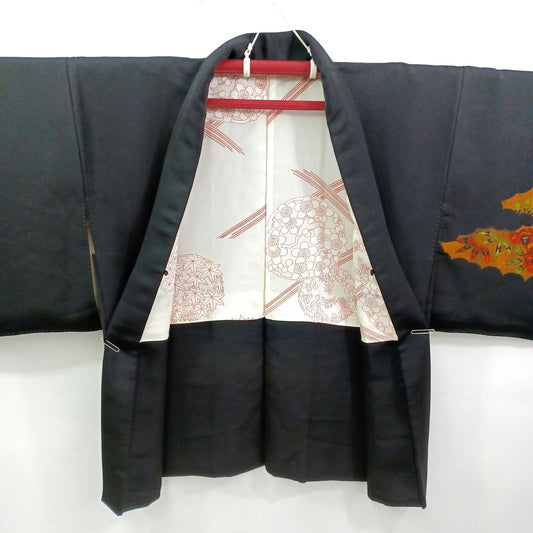 Used Vintage Japanese Kimono Haori Jacket Black Silk Floral Pattern Traditional Women Clothing Authentic Kimono Style Minimalist Outerwear