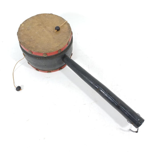 Used Japanese Den Den Daiko Pellett Drum Vintage Wooden Toy Traditional Folk Art Hand Drum for Kids & Collectors Percussion Instrument Japan