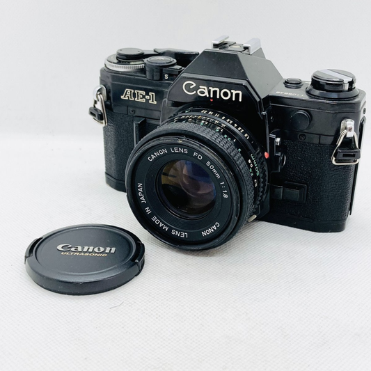 Used Canon AE-1 Black 35mm SLR Film Camera + FD 50mm f/1.8 Lens Set Serviced Tested Classic Vintage Photography Japan Quality