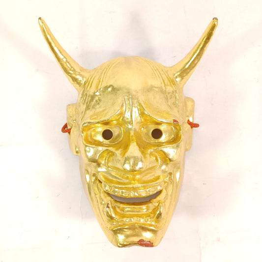 Used Vintage Japanese Hannya Mask Ceramic Pottery Noh Theater Demon Ghost Wall Hanging Ornament Gold Plated Showa Retro Japan Folk Art