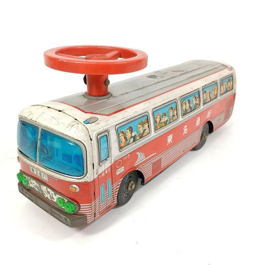 Used Vintage Japanese Tin Toy Bus Ichiko Tomei Express Highway steering Mechanism Large Scale Model Car Showa Retro Collectible Vehicle