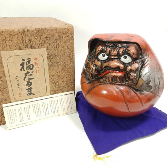 Used Vintage Japanese Solid Copper Daruma Statue Lucky Charm Figurine 1980 Showa Era Wedding Gift Traditional Buddhist Zen Home Decor Art