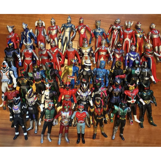 Used Vintage 1990s-2000s Japanese Sofubi Figure Set 46pc Kamen Rider Ultraman Action Figures Rare Retro Japan Tokusatsu Hero Toy Collection