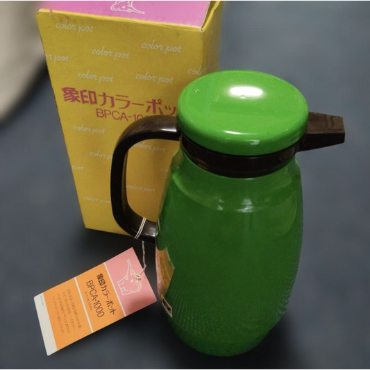 Used Vintage Zojirushi Color Pot BPCA-1000 Green Glass Vacuum Thermos 1L Jug With Box Showa Retro Space Pop Kitchenware Pitcher Japan
