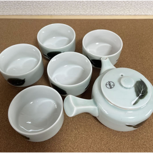 Used Vintage National Panasonic Kyusu Tea Pot & 5 Yunomi Cups Set Advertising Light Bulb Promo Japanese Showa Retro Tea Set Ceramic
