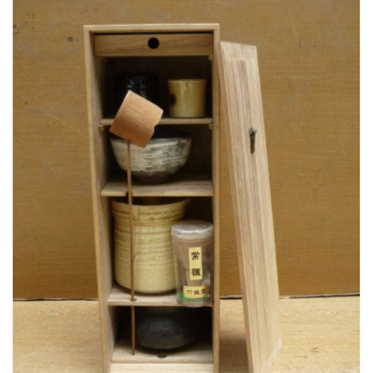 Used Vintage Japanese Tea Ceremony Set Tanzaku-bako Box Chawan Natsume Chasen Chashaku Mizusashi Kensui Authentic Traditional Tea Tools