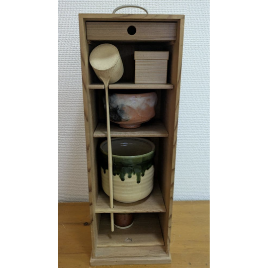 Used Vintage Japanese Tea Ceremony Set Tanzaku-bako Box Chawan Hishaku Chasen Chakin-tsutsu Traditional Matcha Tools Pre-owned Set