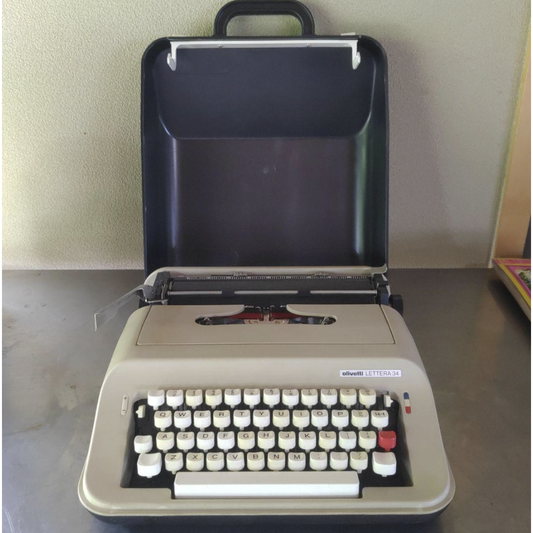 Used Vintage Olivetti Lettera 34 Portable Typewriter Grey Mechanical Typing Machine with Hard Carrying Case Retro Decor Prop Japan