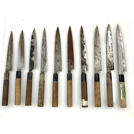 Used Japanese Yanagiba Sashimi Hocho Knife 10pc Set Vintage Traditional Kitchen Knives Lot for Restoration DIY Project Kiya Sakai & More