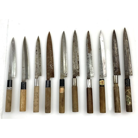 Used Japanese Yanagiba Sashimi Hocho Knife 10pc Set Vintage Traditional Kitchen Knives Lot for Restoration DIY Project Masakiku & More
