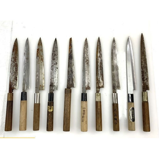 Used Japanese Yanagiba Sashimi Hocho Knife 10pc Set Vintage Traditional Kitchen Knives Lot for Restoration DIY Project Ichitsugi & More