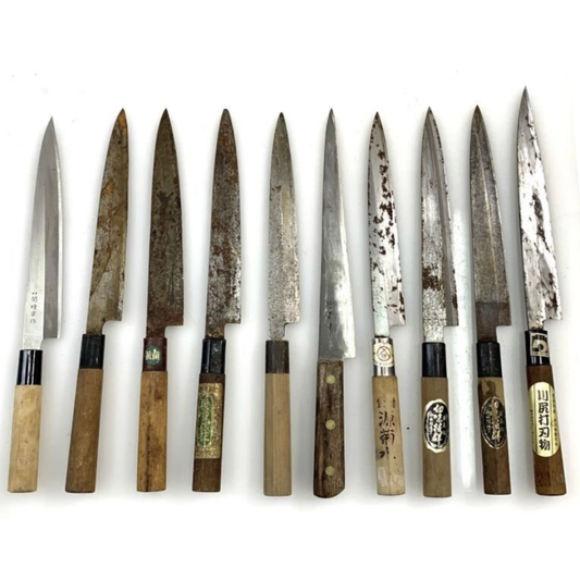 Used Japanese Yanagiba Sashimi Hocho Knife 10pc Set Vintage Traditional Kitchen Knives Lot for Restoration DIY Project Kumofuji & More
