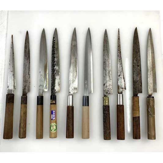 Used Japanese Yanagiba Sashimi Hocho Knife 10pc Set Vintage Traditional Kitchen Knives Lot for Restoration DIY Project Daiki & More