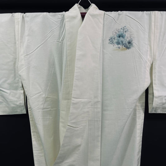 Used Japanese Kimono Cream Cotton Women Landscape Traditional Clothing