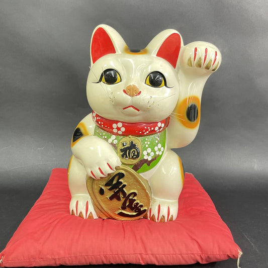 Used Vintage Japanese Maneki Neko Piggy Bank Large Ceramic Lucky Cat Zen