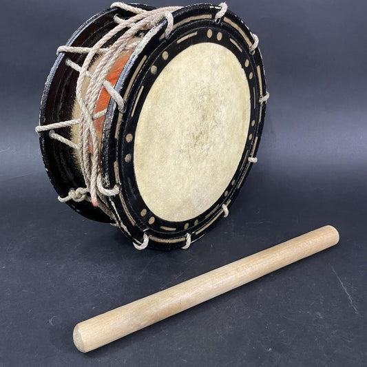 Used Japanese Shime Daiko Drum Folk Art Taiko With Bachi Mallet Showa Era