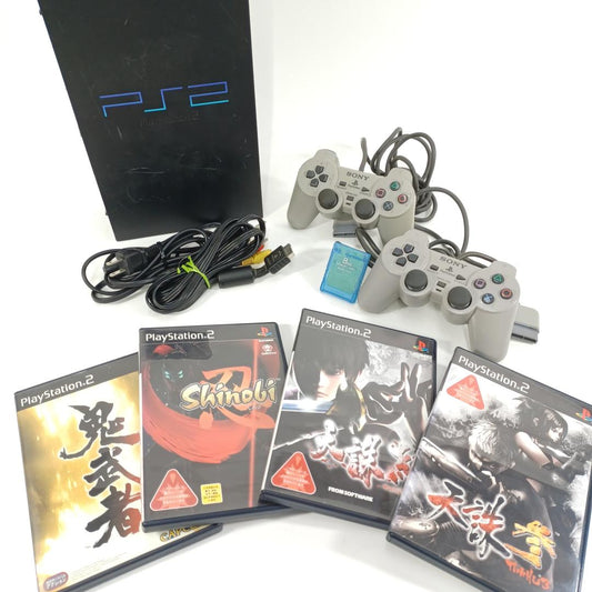 Used Sony PlayStation 2 PS2 SCPH-15000 Japanese Console Bundle with 2 Controllers 4 Games Tenchu Onimusha Shinobi Ninja Stealth Tested