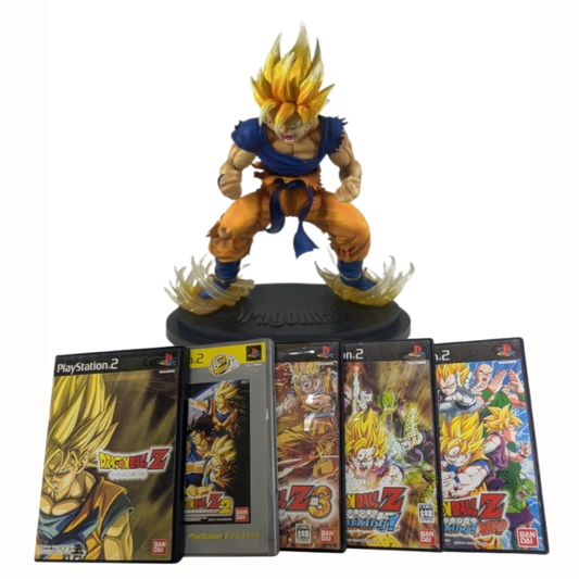 Used Dragon Ball Z Master Stars Piece SS Son Goku Figure & 5 PS2 Game Bundle Sparking Neo Budokai Japanese Anime Collectible JPN NTSC-J Set