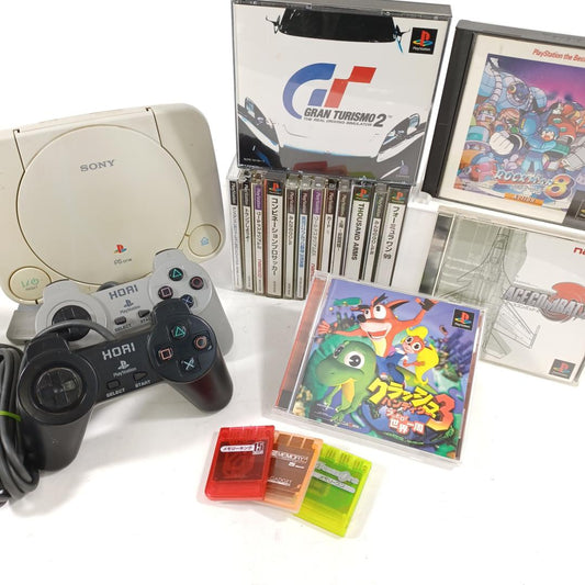 Used Vintage PlayStation PSone Console Japan Model 16 Game Set Tested Retro Gaming Console System w/ Controllers Memory Cards