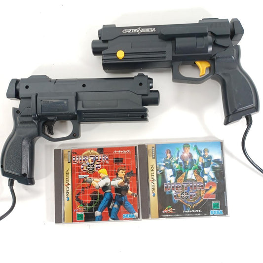 Used Vintage Sega Saturn Virtua Gun Lot of 2 Controllers & Virtua Cop I II NTSC-J Games Boxed Tested CRT Ready Retro Light Gun Set