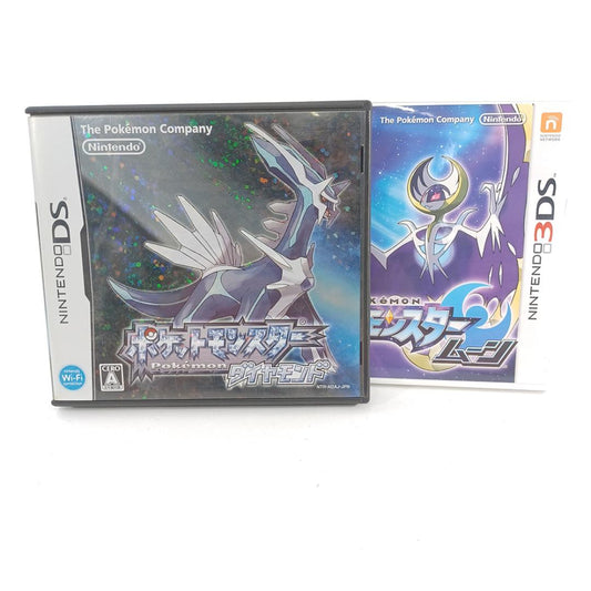 Used Pokemon Diamond (DS) & Moon (3DS) CIB Game Lot of 2 Japanese Cartridges Tested Working Nintendo RPG Set