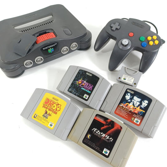 Used Nintendo 64 N64 Console Bundle Japanese Version with 4 Games Zelda Majora's Mask GoldenEye 007 Donkey Kong 64 Controller Memory Card
