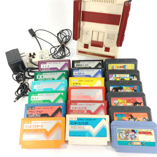 Used Nintendo Famicom HVC-001 Console + 18 Games Bundle | Tested Working | Dragon Ball, Mario, Donkey Kong, Pinball, Famicom Classics Retro