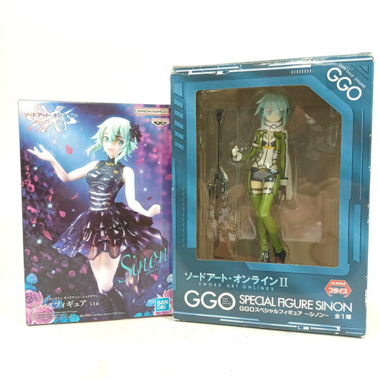 Used Sinon Figure Set of 2 Sword Art Online II GGO Gun Gale Online Anime Figurine Sword Art Online & Phantom Bullet Collectible Box Wear