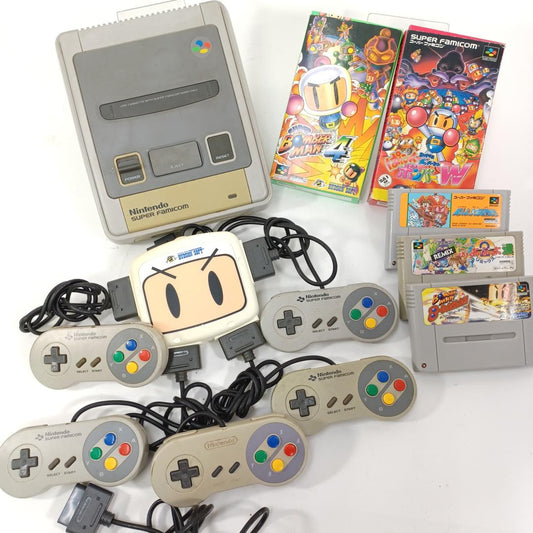 Used Super Famicom 5-Player Party Bundle Nintendo SNES Console 5 Controllers Multitap Super Bomberman Games Set Tested Working Japanese Ed