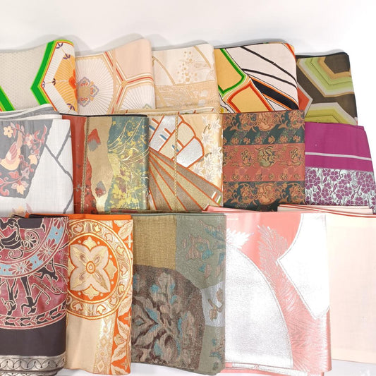 Used Japanese Fukuro Obi Bulk Lot of 15 Vintage Silk Kimono Belts Nishijin Brocade Gold Embroidery for Interior Decor Upcycle Craft Supply