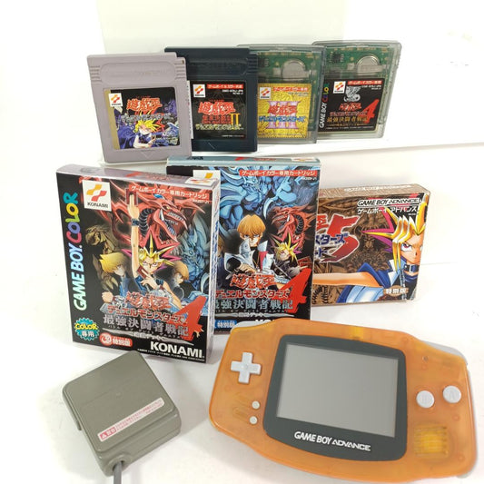 Used Game Boy Advance Console Custom Shell Orange Red w/ Yu-Gi-Oh! 7 Game Bundle Set CIB Games Tested Working Retro Handheld Gaming System