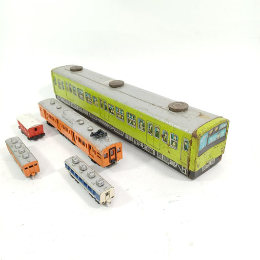 Used Vintage Japanese Tinplate Toy Train Shinkansen Bullet Assorted 5pc Set Ichiko Shinsei Tomica Majorette Japan France Showa Retro Lot