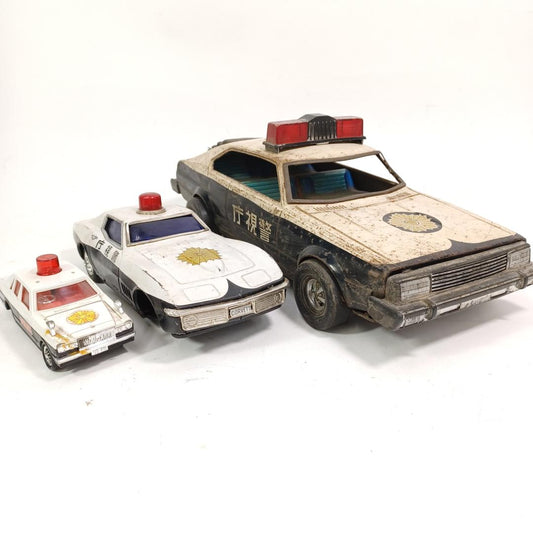 Used Vintage 1970s-1980s Japanese Police Car Tin Toy Set Retro Showa Era Collectible Toy Vehicles Rare Nostalgic Police Cars Display