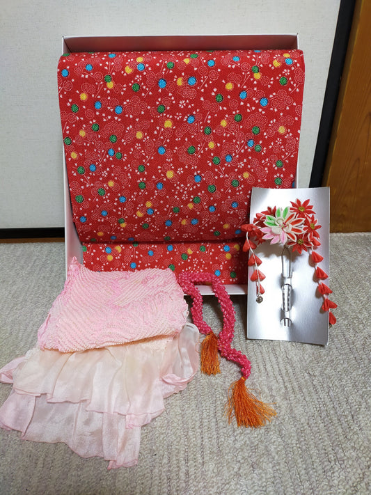 Girl's Kimono Tsuke Obi and Hair Accessory Set, Japanese vintage traditional kimono belt and hair accessory set for girls